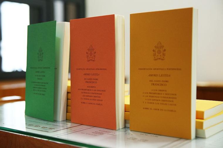 Post Francis’ post-synodal apostolic exhortation ‘Amoris Laetitia ’ is shown in Vatican City on April 8, 2016.